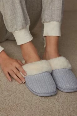 Corduroy And Faux Fur Slippers