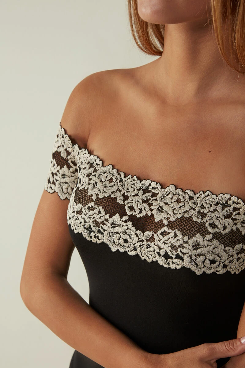 Pretty Flowers Modal-and-Lace Mid-Sleeve Bodysuit 6 Pretty Flowers Modal-and-Lace Mid-Sleeve Bodysuit - Image 4