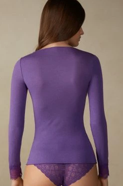 Modal Cashmere Ultralight Long Lace Shirt 11 Modal Cashmere Ultralight Long Lace Shirt -intimissimi shop CLD28P142J BI