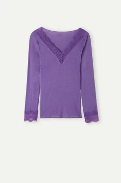 Modal Cashmere Ultralight Long Lace Shirt 12 Modal Cashmere Ultralight Long Lace Shirt -intimissimi shop CLD28P142J F