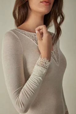 Modal Cashmere Ultralight Long Lace Shirt -intimissimi shop CLD28P231I DT2W