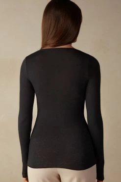Ultralight Modal With Cashmere V-Neck Top 11 Ultralight Modal With Cashmere V-Neck Top -intimissimi shop CLD28W019 BI