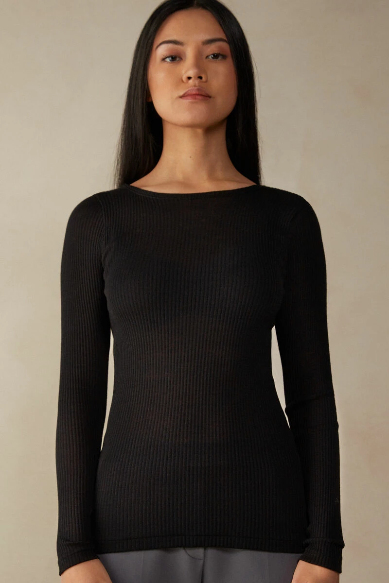 Wool And Silk Long-Sleeved Crew-Neck Max Top 3 Wool And Silk Long-Sleeved Crew-Neck Max Top