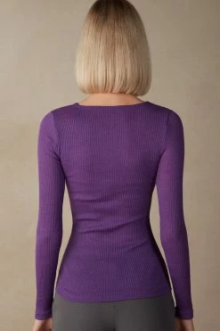 Wool And Silk Long-Sleeved Crew-Neck Max Top 11 Wool And Silk Long-Sleeved Crew-Neck Max Top -intimissimi shop CLD49H142J BI