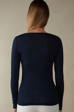 Wool And Silk Long-Sleeved Crew-Neck Max Top 11 Wool And Silk Long-Sleeved Crew-Neck Max Top -intimissimi shop CLD49H1467 BI