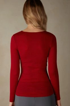 Wool And Silk Long-Sleeved Crew-Neck Max Top 11 Wool And Silk Long-Sleeved Crew-Neck Max Top -intimissimi shop CLD49H1473 BI