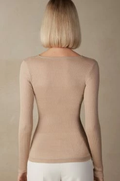 Wool And Silk Long-Sleeved Crew-Neck Max Top 11 Wool And Silk Long-Sleeved Crew-Neck Max Top -intimissimi shop CLD49H164J BI