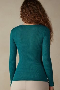 Wool And Silk Long-Sleeved Crew-Neck Max Top -intimissimi shop CLD49H4572 BI
