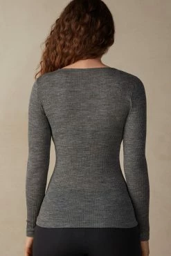 Wool And Silk Long-Sleeved Crew-Neck Max Top 13 Wool And Silk Long-Sleeved Crew-Neck Max Top -intimissimi shop CLD49H7481 BI