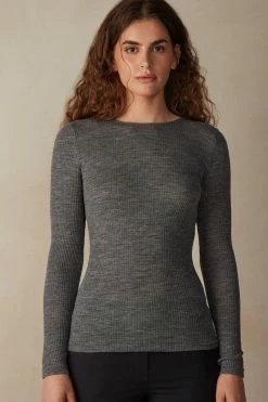 Wool And Silk Long-Sleeved Crew-Neck Max Top