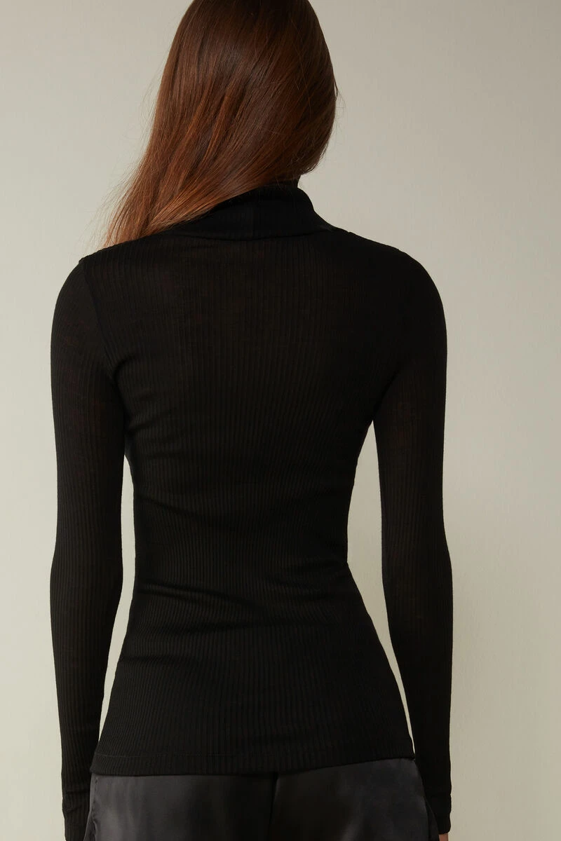 Long-sleeve High-Neck Tubular Top In Wool And Silk 7 Long-sleeve High-Neck Tubular Top In Wool And Silk - Image 5