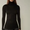 Long-sleeve High-Neck Tubular Top In Wool And Silk 1 Long-sleeve High-Neck Tubular Top In Wool And Silk -intimissimi shop CLD49T019 FI