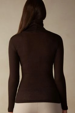 Long-sleeve High-Neck Tubular Top In Wool And Silk 11 Long-sleeve High-Neck Tubular Top In Wool And Silk -intimissimi shop CLD49T130 BI