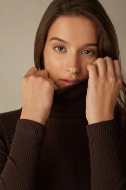 Long-sleeve High-Neck Tubular Top In Wool And Silk 10 Long-sleeve High-Neck Tubular Top In Wool And Silk -intimissimi shop CLD49T130 DT1W