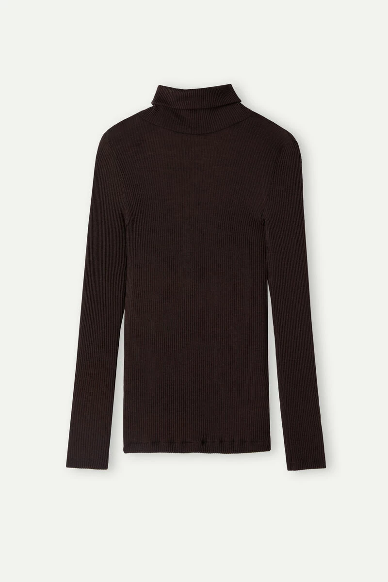 Long-sleeve High-Neck Tubular Top In Wool And Silk 7 Long-sleeve High-Neck Tubular Top In Wool And Silk - Image 5