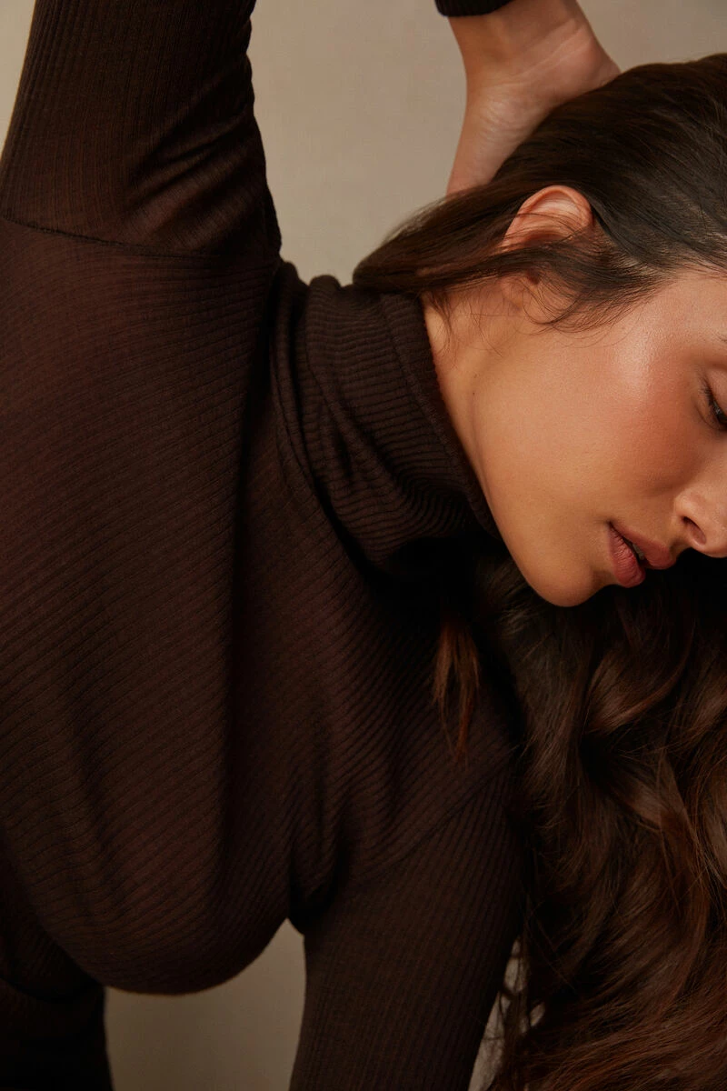 Long-sleeve High-Neck Tubular Top In Wool And Silk 4 Long-sleeve High-Neck Tubular Top In Wool And Silk - Image 2