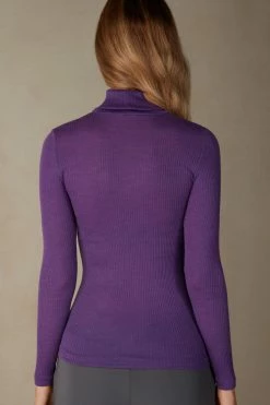 Long-sleeve High-Neck Tubular Top In Wool And Silk 11 Long-sleeve High-Neck Tubular Top In Wool And Silk -intimissimi shop CLD49T142J BI