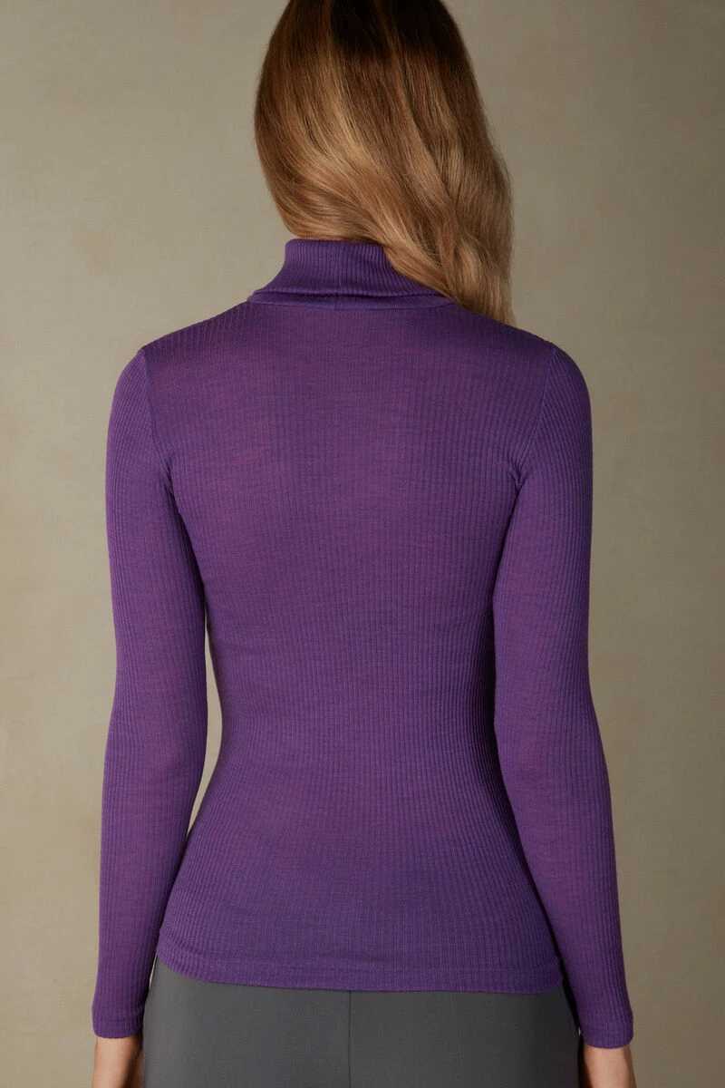 Long-sleeve High-Neck Tubular Top In Wool And Silk 6 Long-sleeve High-Neck Tubular Top In Wool And Silk - Image 4