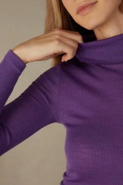 Long-sleeve High-Neck Tubular Top In Wool And Silk 10 Long-sleeve High-Neck Tubular Top In Wool And Silk -intimissimi shop CLD49T142J DT1W
