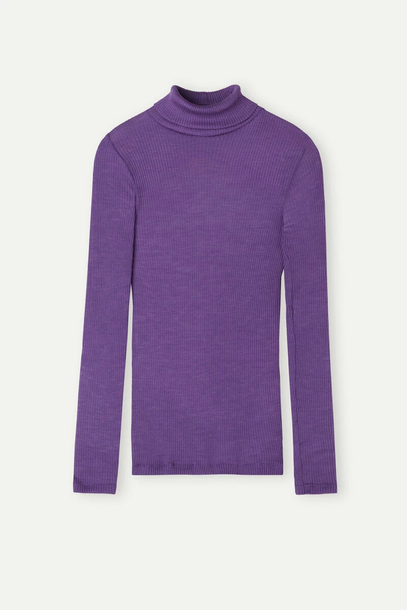 Long-sleeve High-Neck Tubular Top In Wool And Silk 7 Long-sleeve High-Neck Tubular Top In Wool And Silk - Image 5