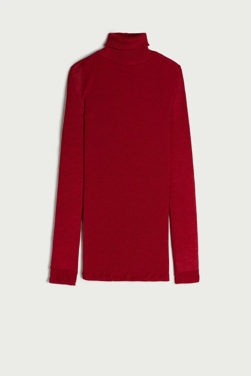 Long-sleeve High-Neck Tubular Top In Wool And Silk 8 Long-sleeve High-Neck Tubular Top In Wool And Silk - Image 6