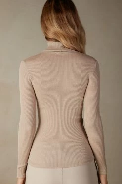 Long-sleeve High-Neck Tubular Top In Wool And Silk 11 Long-sleeve High-Neck Tubular Top In Wool And Silk -intimissimi shop CLD49T164J BI