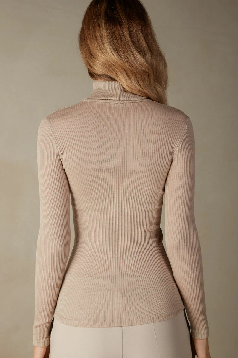 Long-sleeve High-Neck Tubular Top In Wool And Silk 6 Long-sleeve High-Neck Tubular Top In Wool And Silk - Image 4