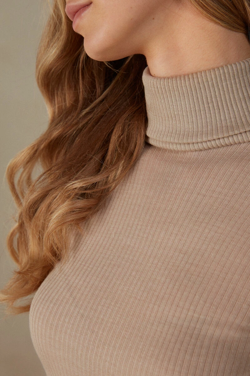 Long-sleeve High-Neck Tubular Top In Wool And Silk 5 Long-sleeve High-Neck Tubular Top In Wool And Silk - Image 3