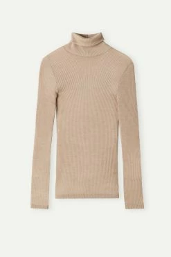 Long-sleeve High-Neck Tubular Top In Wool And Silk 12 Long-sleeve High-Neck Tubular Top In Wool And Silk -intimissimi shop CLD49T164J F