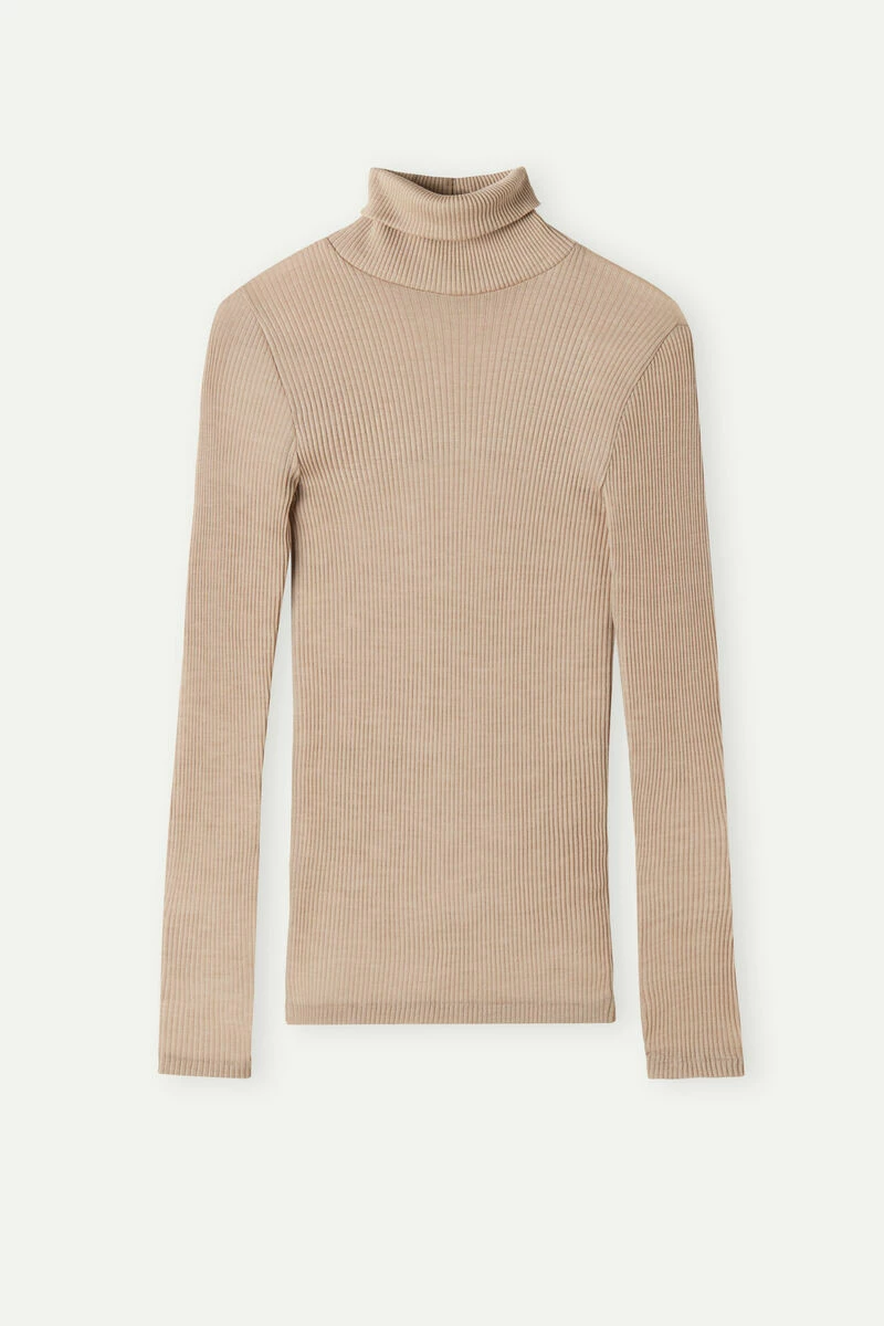 Long-sleeve High-Neck Tubular Top In Wool And Silk 7 Long-sleeve High-Neck Tubular Top In Wool And Silk - Image 5