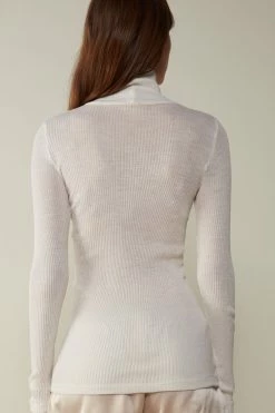 Long-sleeve High-Neck Tubular Top In Wool And Silk 13 Long-sleeve High-Neck Tubular Top In Wool And Silk -intimissimi shop CLD49T2127 BI
