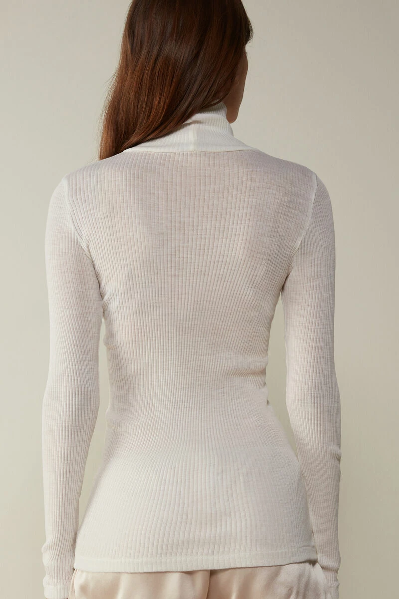 Long-sleeve High-Neck Tubular Top In Wool And Silk 7 Long-sleeve High-Neck Tubular Top In Wool And Silk - Image 5