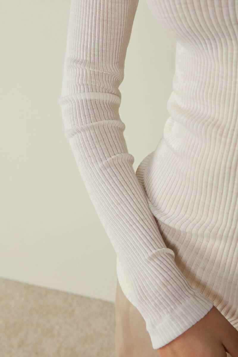 Long-sleeve High-Neck Tubular Top In Wool And Silk 6 Long-sleeve High-Neck Tubular Top In Wool And Silk - Image 4