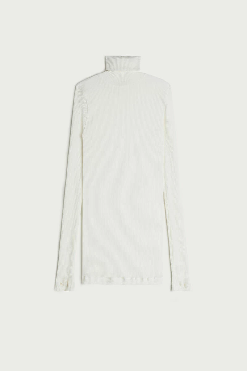 Long-sleeve High-Neck Tubular Top In Wool And Silk 8 Long-sleeve High-Neck Tubular Top In Wool And Silk - Image 6