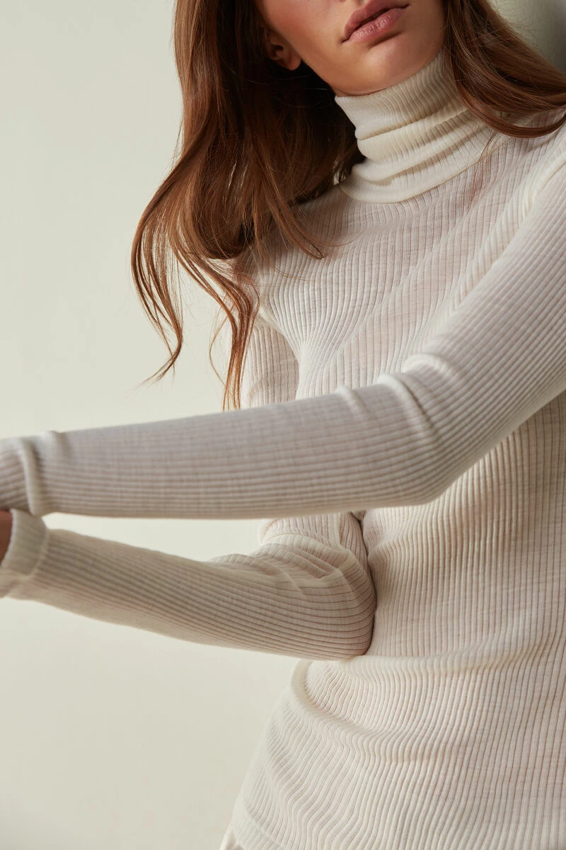 Long-sleeve High-Neck Tubular Top In Wool And Silk 4 Long-sleeve High-Neck Tubular Top In Wool And Silk - Image 2