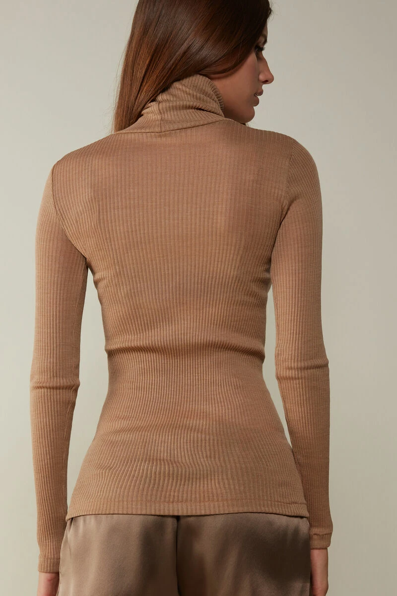 Long-sleeve High-Neck Tubular Top In Wool And Silk 7 Long-sleeve High-Neck Tubular Top In Wool And Silk - Image 5