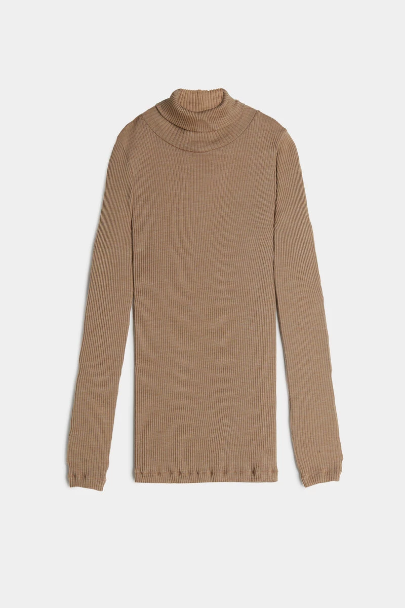 Long-sleeve High-Neck Tubular Top In Wool And Silk 8 Long-sleeve High-Neck Tubular Top In Wool And Silk - Image 6