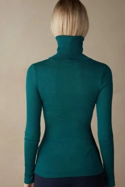 Long-sleeve High-Neck Tubular Top In Wool And Silk 11 Long-sleeve High-Neck Tubular Top In Wool And Silk -intimissimi shop CLD49T4572 BI