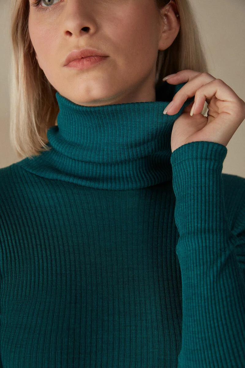 Long-sleeve High-Neck Tubular Top In Wool And Silk 5 Long-sleeve High-Neck Tubular Top In Wool And Silk - Image 3