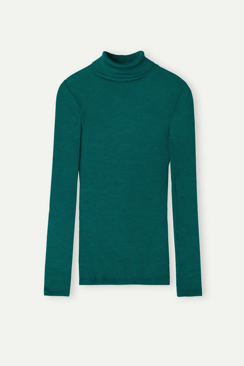 Long-sleeve High-Neck Tubular Top In Wool And Silk 7 Long-sleeve High-Neck Tubular Top In Wool And Silk - Image 5