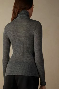 Long-sleeve High-Neck Tubular Top In Wool And Silk 13 Long-sleeve High-Neck Tubular Top In Wool And Silk -intimissimi shop CLD49T7481 BI