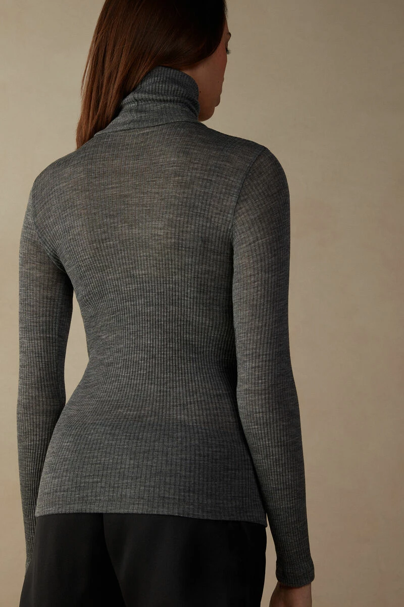 Long-sleeve High-Neck Tubular Top In Wool And Silk 7 Long-sleeve High-Neck Tubular Top In Wool And Silk - Image 5
