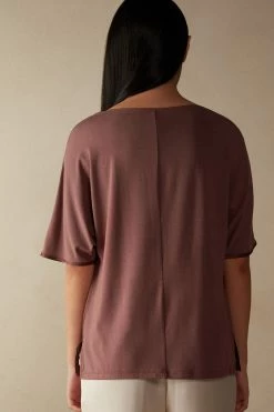 Short-Sleeved Silk And Modal Top 11 Short-Sleeved Silk And Modal Top -intimissimi shop CM162M002J BI