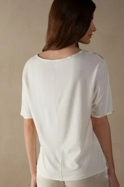 Short-Sleeved Silk And Modal Top 11 Short-Sleeved Silk And Modal Top -intimissimi shop CM162M2127 BI