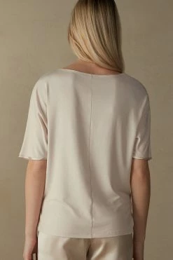 Short-Sleeved Silk And Modal Top 11 Short-Sleeved Silk And Modal Top -intimissimi shop CM162M2280 BI