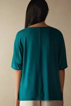 Short-Sleeved Silk And Modal Top 11 Short-Sleeved Silk And Modal Top -intimissimi shop CM162M4572 BI