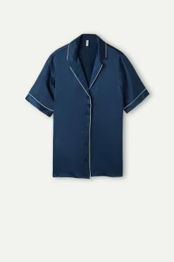 Short-Sleeved Satin Shirt With Contrasting Trim 14 Short-Sleeved Satin Shirt With Contrasting Trim -intimissimi shop CMD12331467 F