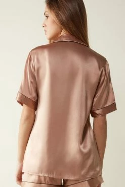 Short-Sleeved Satin Shirt With Contrasting Trim 13 Short-Sleeved Satin Shirt With Contrasting Trim -intimissimi shop CMD1233163I BI