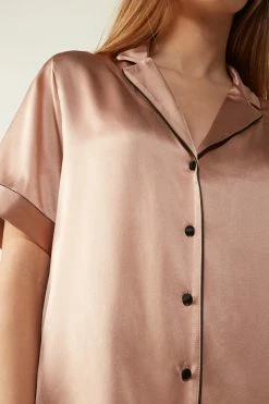 Short-Sleeved Satin Shirt With Contrasting Trim 11 Short-Sleeved Satin Shirt With Contrasting Trim -intimissimi shop CMD1233163I DT1W