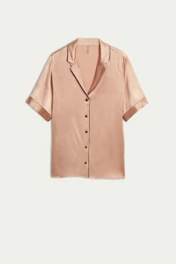 Short-Sleeved Satin Shirt With Contrasting Trim 14 Short-Sleeved Satin Shirt With Contrasting Trim -intimissimi shop CMD1233163I F